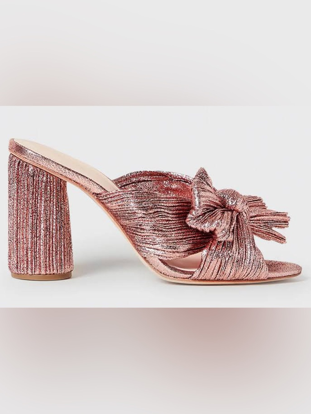 Loeffler Randall / NEW Penny Pleated Bow Rose metallic Gold mule 7.5